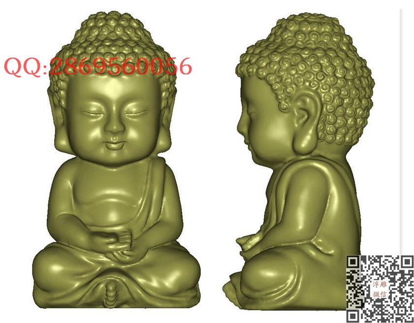 10 Y09木雕图坐佛宝宝佛萌_STL圆雕图立体模型3d打印核雕精雕图浮雕图